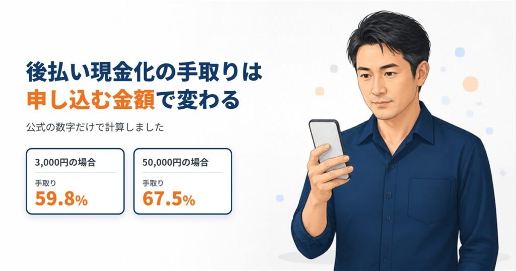 後払い現金化で申し込む金額ごとに手取りが変わることを表すイラスト