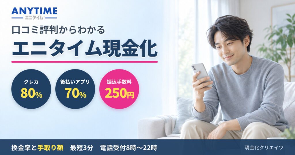 エニタイム現金化の換金率と手取り額を表すイラスト